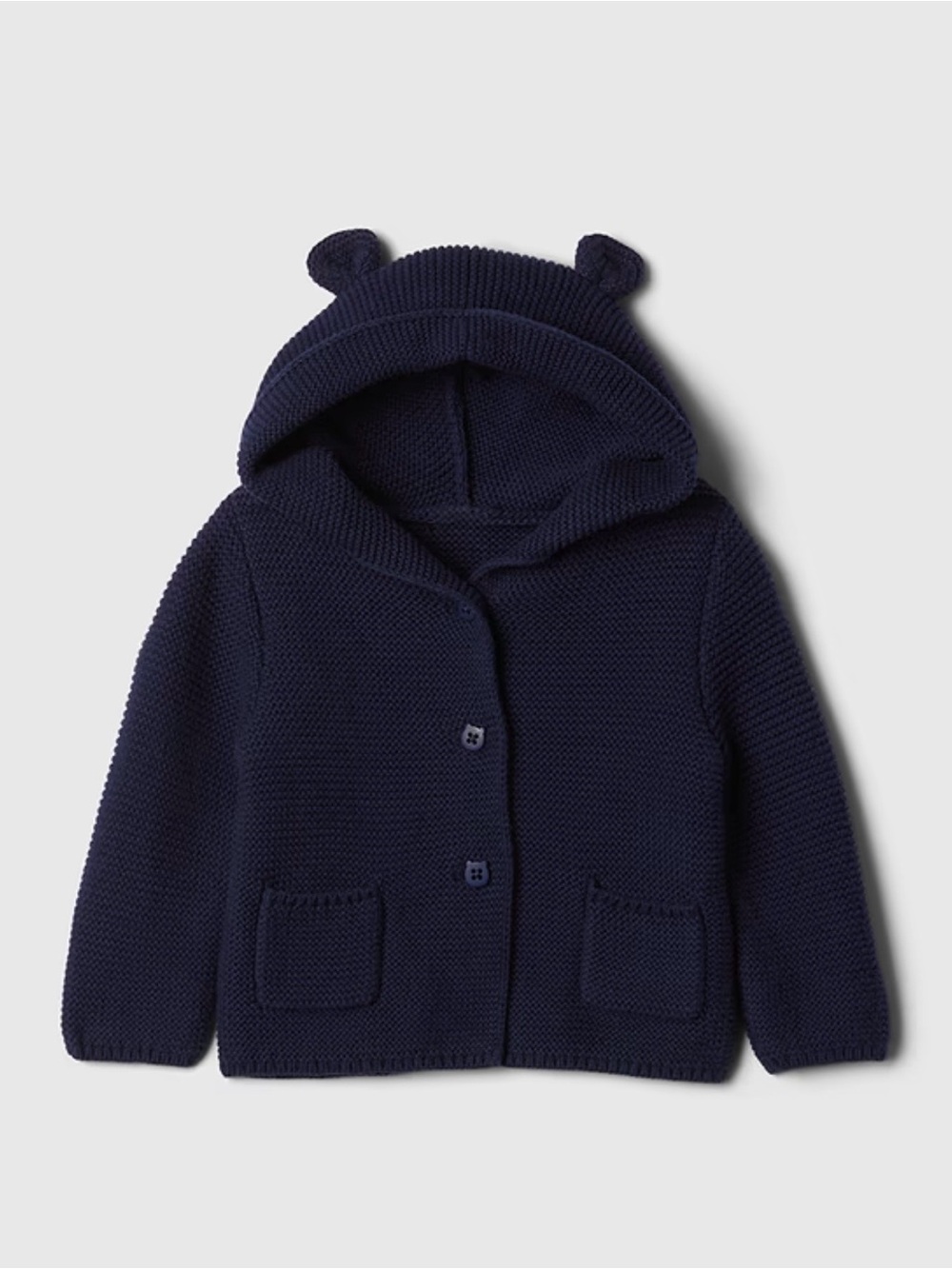 GAP Baby Bear Knit Hooded Cardigan with Ear Detail - Navy 6-12 months